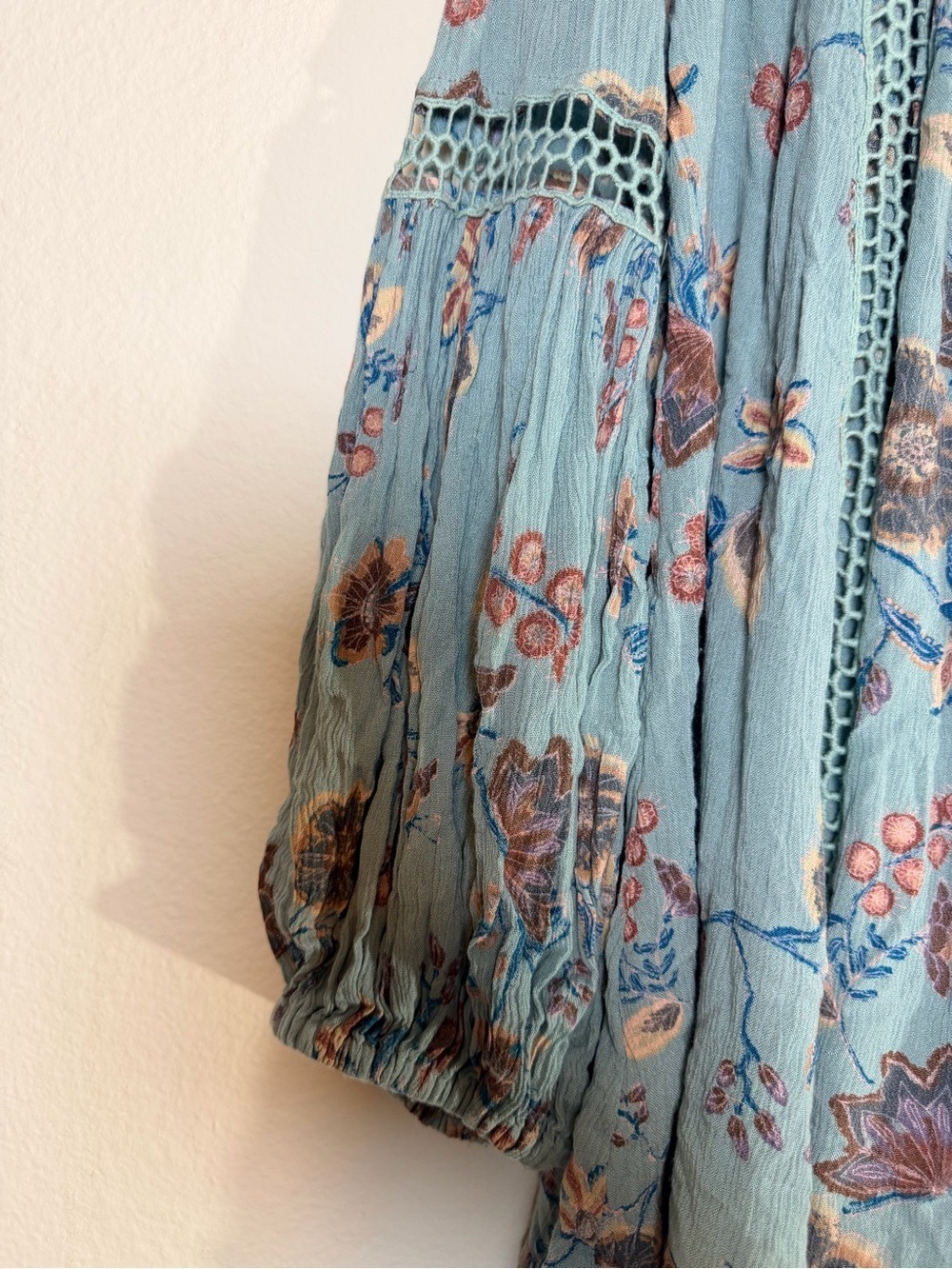 Free People Floral Crochet Lace Mini Dress Tunic Blue Boho S - Picture 8 of 10